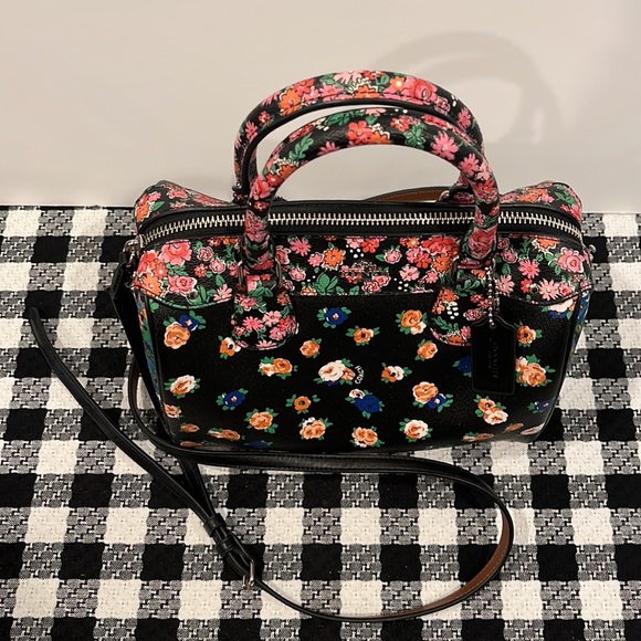 Coach Mini Bennett Black Satchel In Floral Mix Pattern Crossbody Silver Hardware - Picture 8 of 13